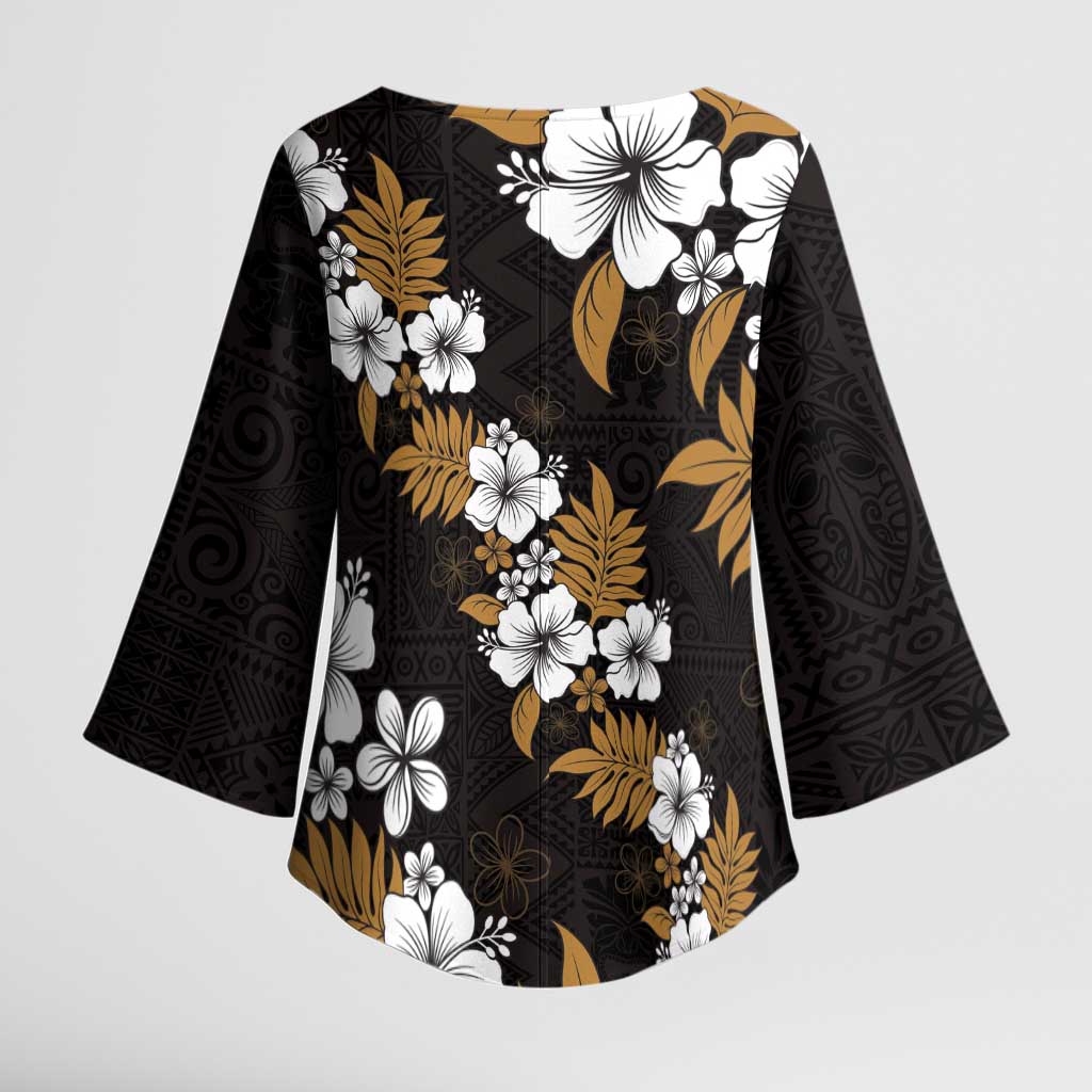 Hawaiian Hibiscus Tribal Floral Brown Kimono Sleeve Blouse Polynesian Tapa Pattern - Polynesian Pride