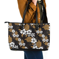 Hawaiian Hibiscus Tribal Floral Brown Leather Tote Bag Polynesian Tapa Pattern LT01 - Polynesian Pride