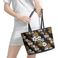 Hawaiian Hibiscus Tribal Floral Brown Leather Tote Bag Polynesian Tapa Pattern LT01 - Polynesian Pride