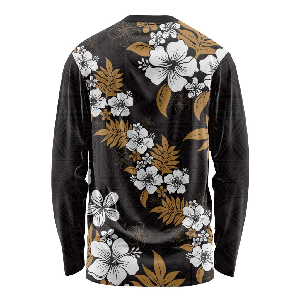Hawaiian Hibiscus Tribal Floral Brown Long Sleeve Shirt Polynesian Tapa Pattern - Polynesian Pride