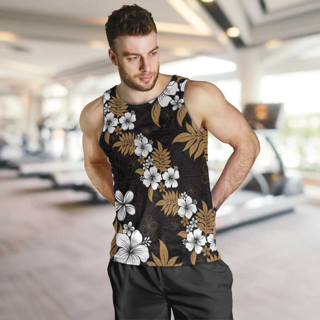 Hawaiian Hibiscus Tribal Floral Brown Men Tank Top Polynesian Tapa Pattern - Polynesian Pride