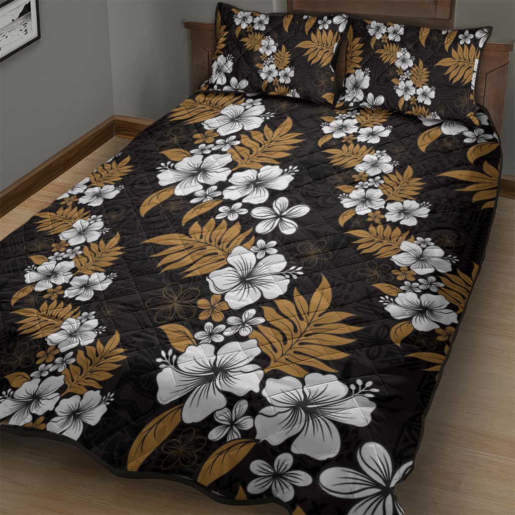Hawaiian Hibiscus Tribal Floral Brown Quilt Bed Set Polynesian Tapa Pattern - Polynesian Pride