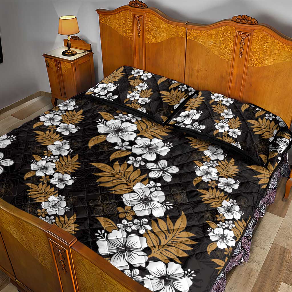 Hawaiian Hibiscus Tribal Floral Brown Quilt Bed Set Polynesian Tapa Pattern - Polynesian Pride