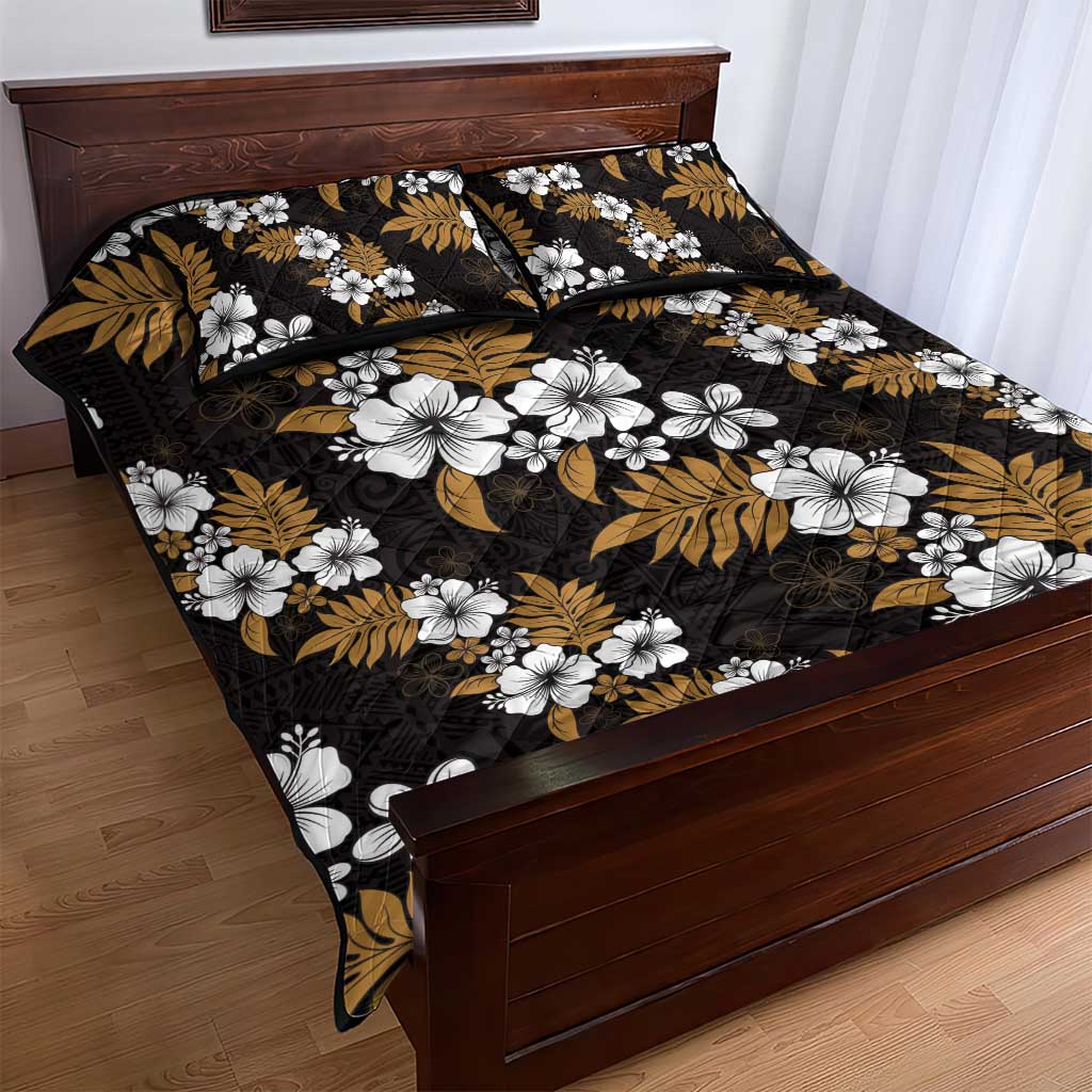 Hawaiian Hibiscus Tribal Floral Brown Quilt Bed Set Polynesian Tapa Pattern - Polynesian Pride