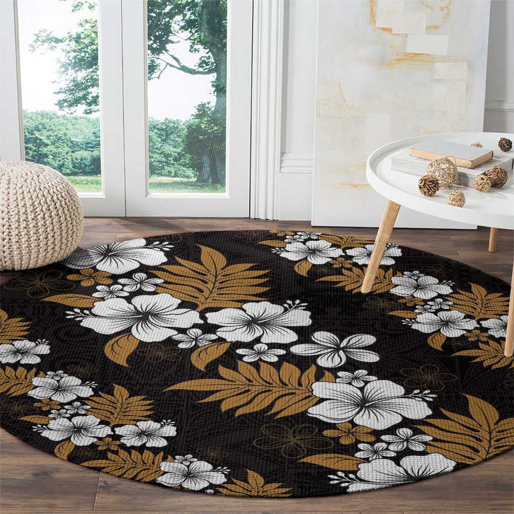 Hawaiian Hibiscus Tribal Floral Brown Round Carpet Polynesian Tapa Pattern - Polynesian Pride