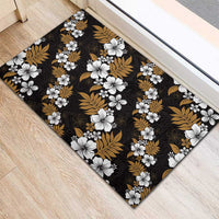 Hawaiian Hibiscus Tribal Floral Brown Rubber Doormat Polynesian Tapa Pattern - Polynesian Pride