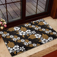 Hawaiian Hibiscus Tribal Floral Brown Rubber Doormat Polynesian Tapa Pattern - Polynesian Pride