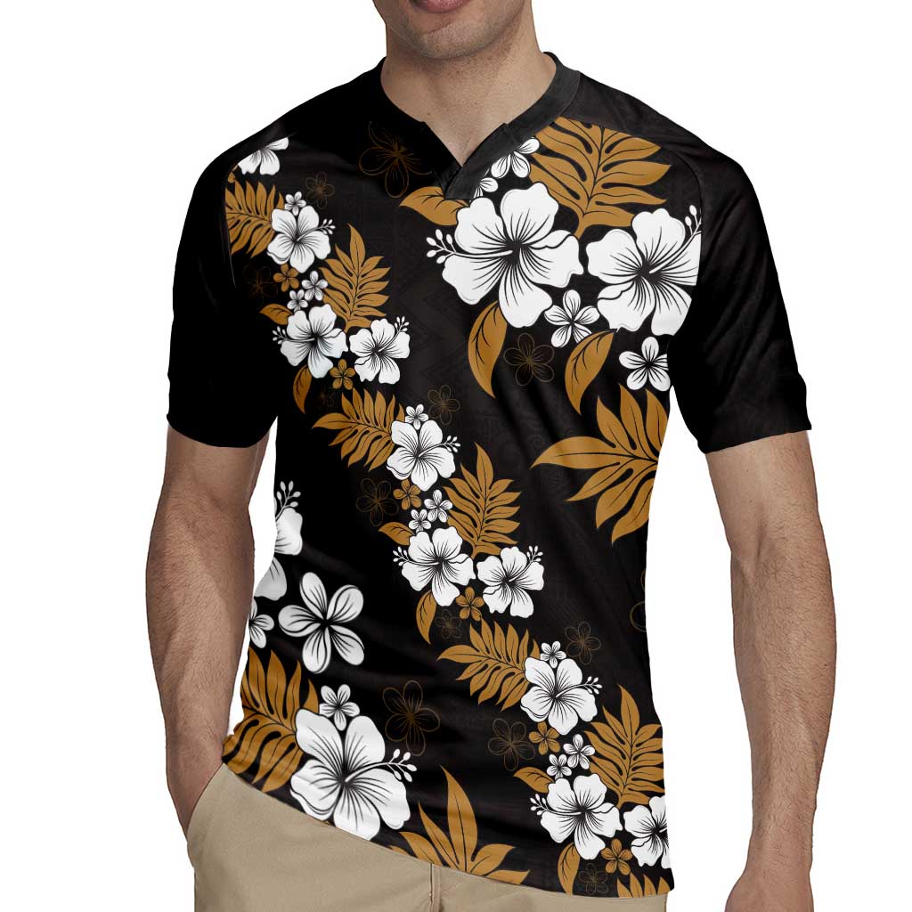 Hawaiian Hibiscus Tribal Floral Brown Rugby Jersey Polynesian Tapa Pattern - Polynesian Pride