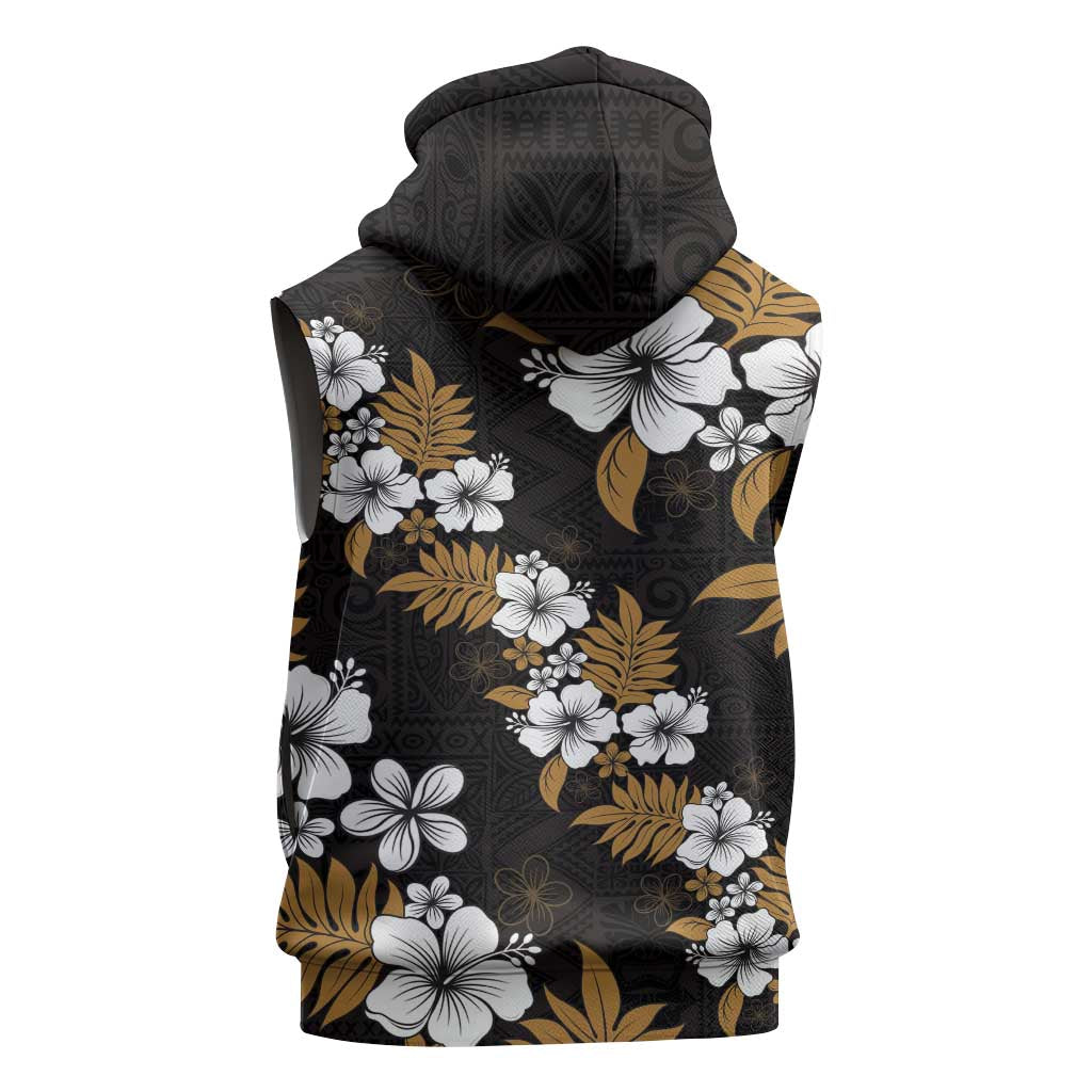 Hawaiian Hibiscus Tribal Floral Brown Sleeveless Hoodie Polynesian Tapa Pattern - Polynesian Pride