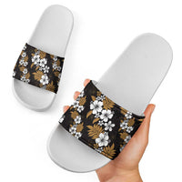 Hawaiian Hibiscus Tribal Floral Brown Slide Sandals Polynesian Tapa Pattern LT01 - Polynesian Pride