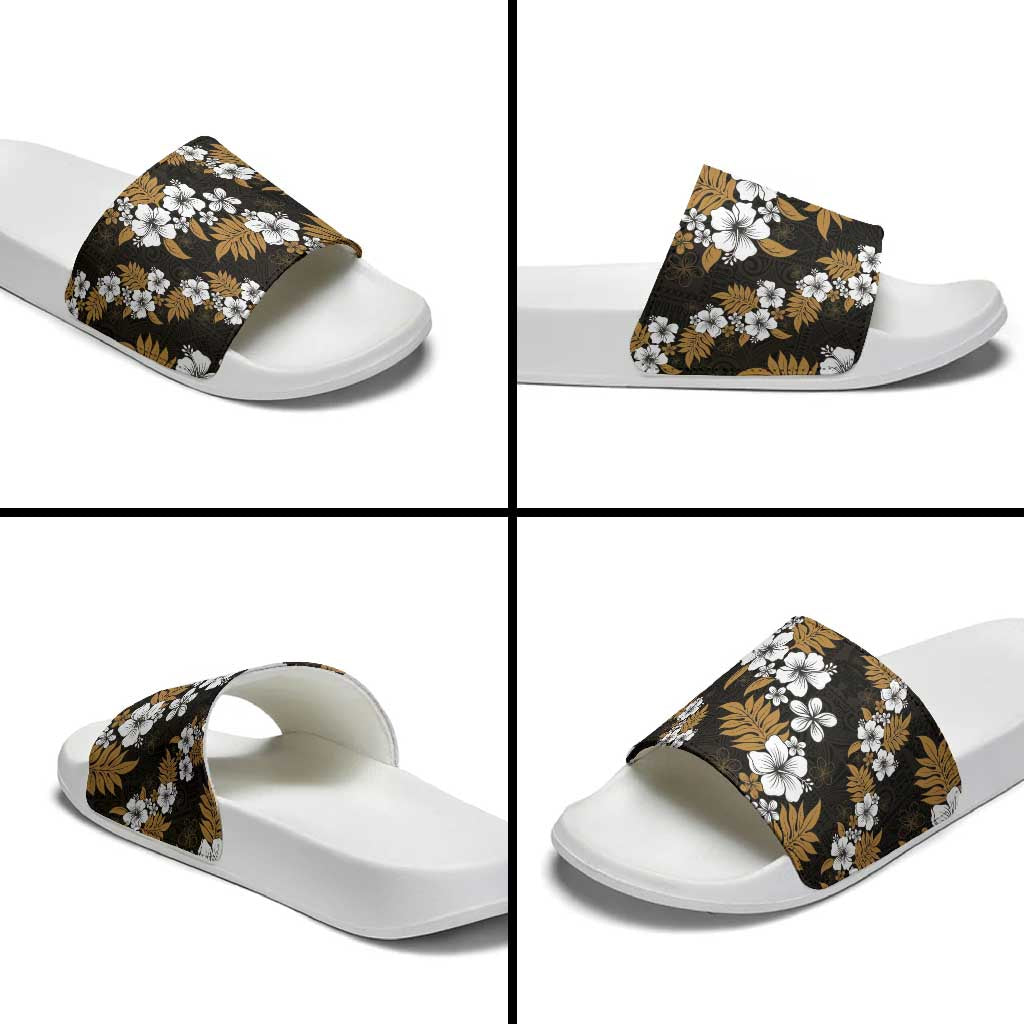 Hawaiian Hibiscus Tribal Floral Brown Slide Sandals Polynesian Tapa Pattern LT01 - Polynesian Pride
