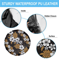 Hawaiian Hibiscus Tribal Floral Brown Spare Tire Cover Polynesian Tapa Pattern - Polynesian Pride