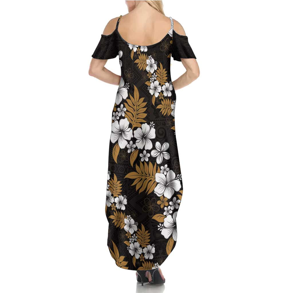 Hawaiian Hibiscus Tribal Floral Brown Summer Maxi Dress Polynesian Tapa Pattern - Polynesian Pride