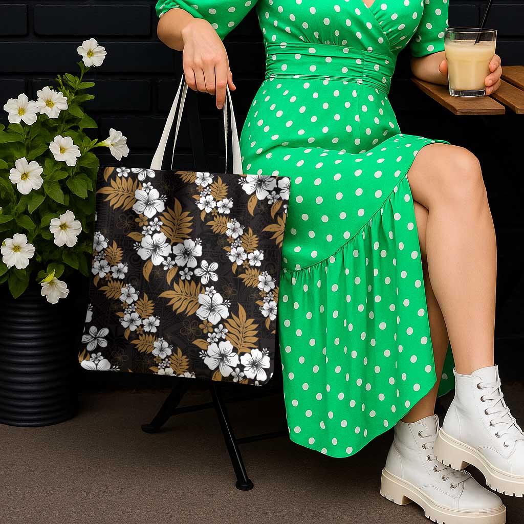 Hawaiian Hibiscus Tribal Floral Brown Tote Bag Polynesian Tapa Pattern - Polynesian Pride