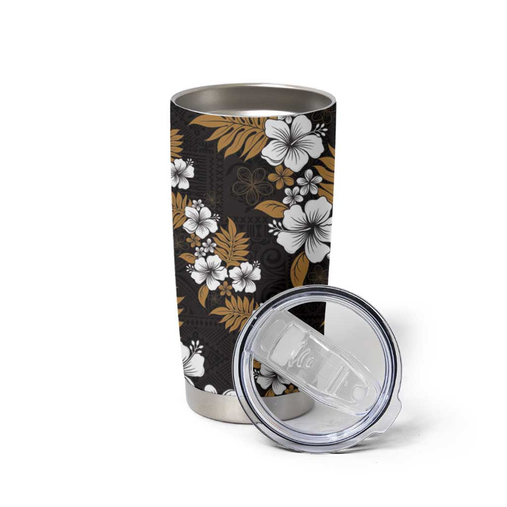 Hawaiian Hibiscus Tribal Floral Brown Tumbler Cup Polynesian Tapa Pattern - Polynesian Pride
