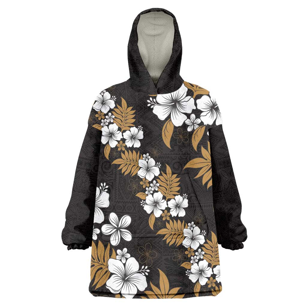 Hawaiian Hibiscus Tribal Floral Brown Wearable Blanket Hoodie Polynesian Tapa Pattern LT01 One Size Brown - Polynesian Pride