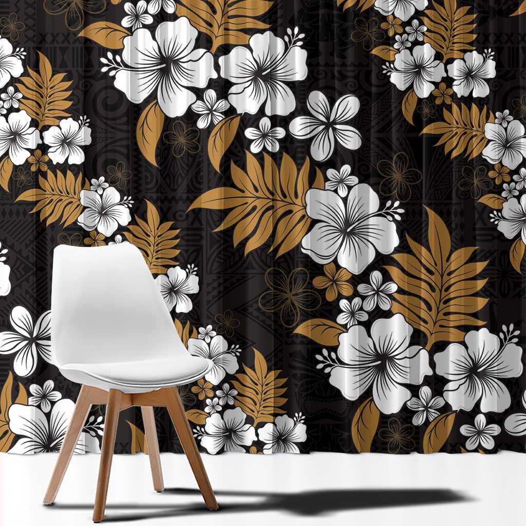 Hawaiian Hibiscus Tribal Floral Brown Window Curtain Polynesian Tapa Pattern - Polynesian Pride