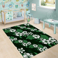 Hawaiian Hibiscus Tribal Floral Green Area Rug Polynesian Tapa Pattern - Polynesian Pride