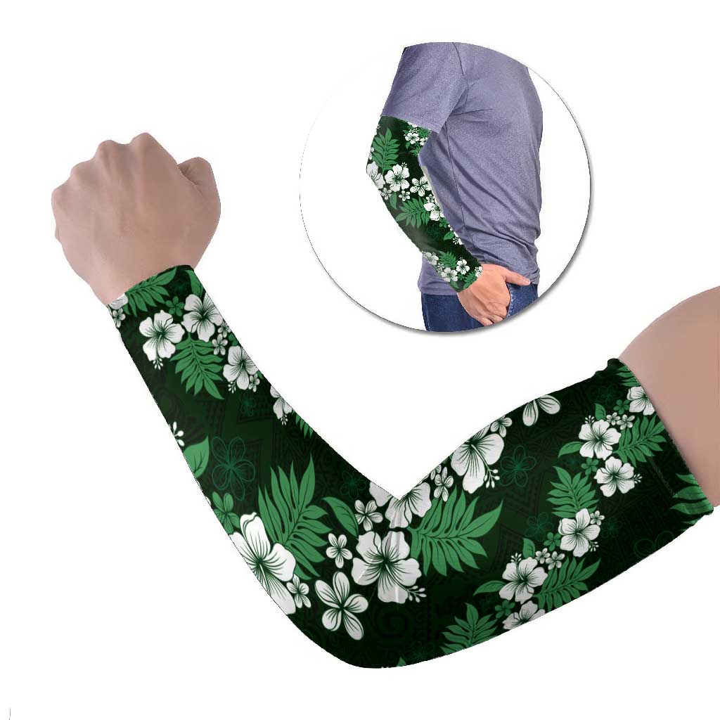 Hawaiian Hibiscus Tribal Floral Green Arm Sleeves Polynesian Tapa Pattern LT01 Set of 2 Green - Polynesian Pride