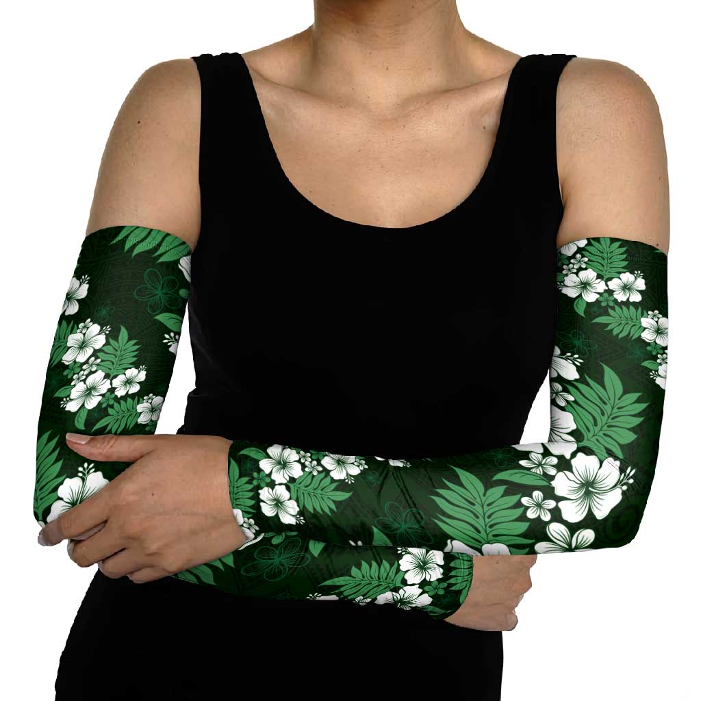 Hawaiian Hibiscus Tribal Floral Green Arm Sleeves Polynesian Tapa Pattern LT01 - Polynesian Pride