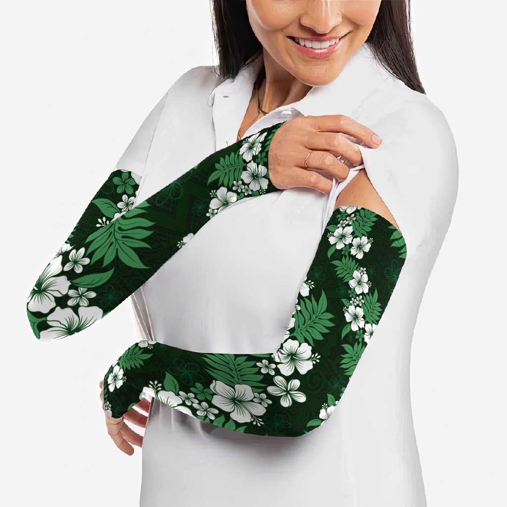 Hawaiian Hibiscus Tribal Floral Green Arm Sleeves Polynesian Tapa Pattern LT01 - Polynesian Pride
