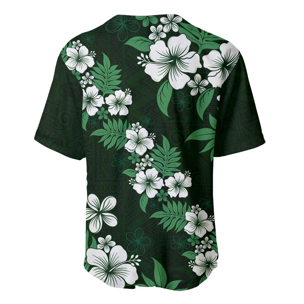 Hawaiian Hibiscus Tribal Floral Green Baseball Jersey Polynesian Tapa Pattern - Polynesian Pride