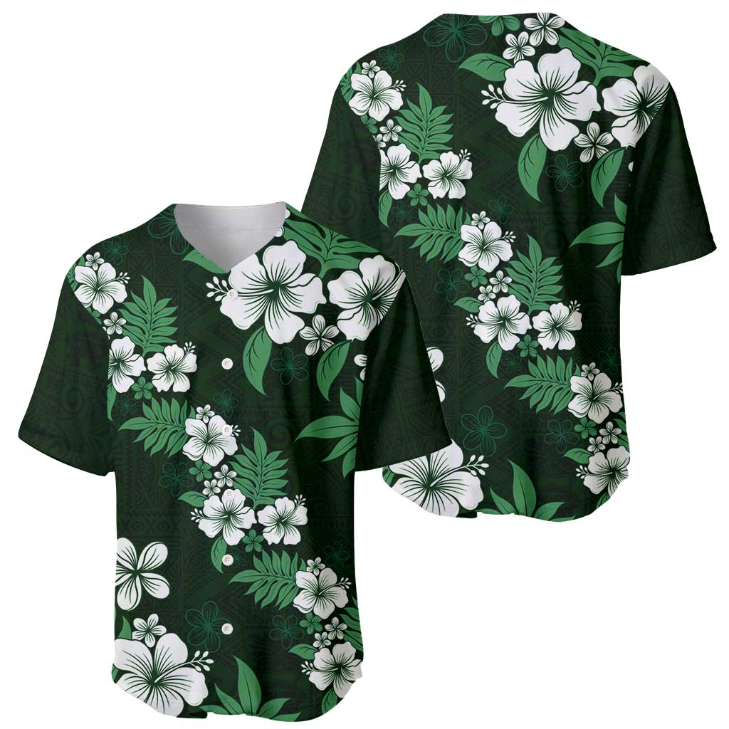 Hawaiian Hibiscus Tribal Floral Green Baseball Jersey Polynesian Tapa Pattern - Polynesian Pride
