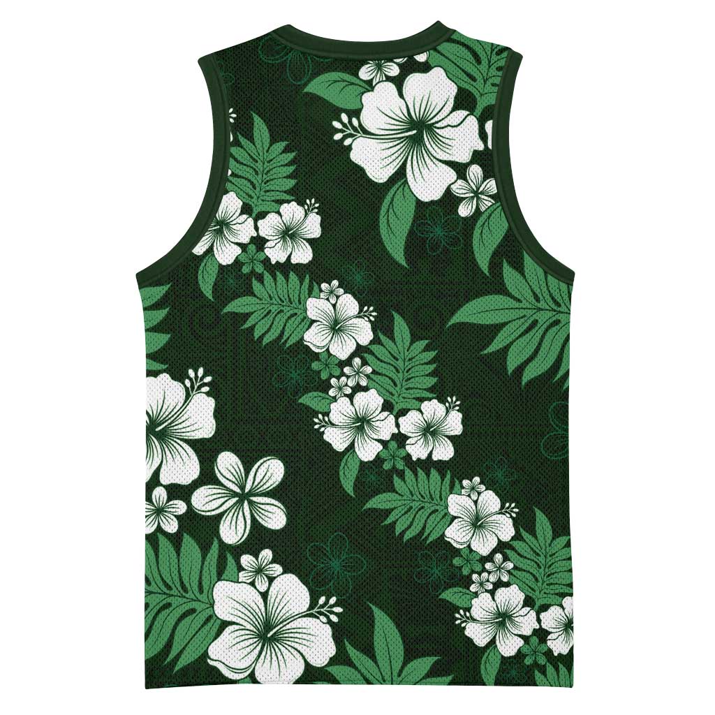Hawaiian Hibiscus Tribal Floral Green Basketball Jersey Polynesian Tapa Pattern LT01 - Polynesian Pride