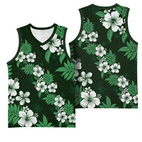 Hawaiian Hibiscus Tribal Floral Green Basketball Jersey Polynesian Tapa Pattern LT01 - Polynesian Pride