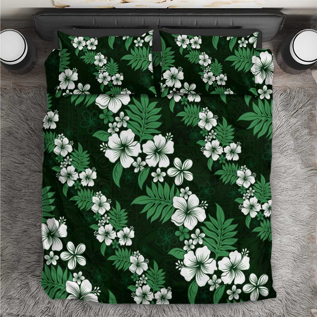 Hawaiian Hibiscus Tribal Floral Green Bedding Set Polynesian Tapa Pattern - Polynesian Pride