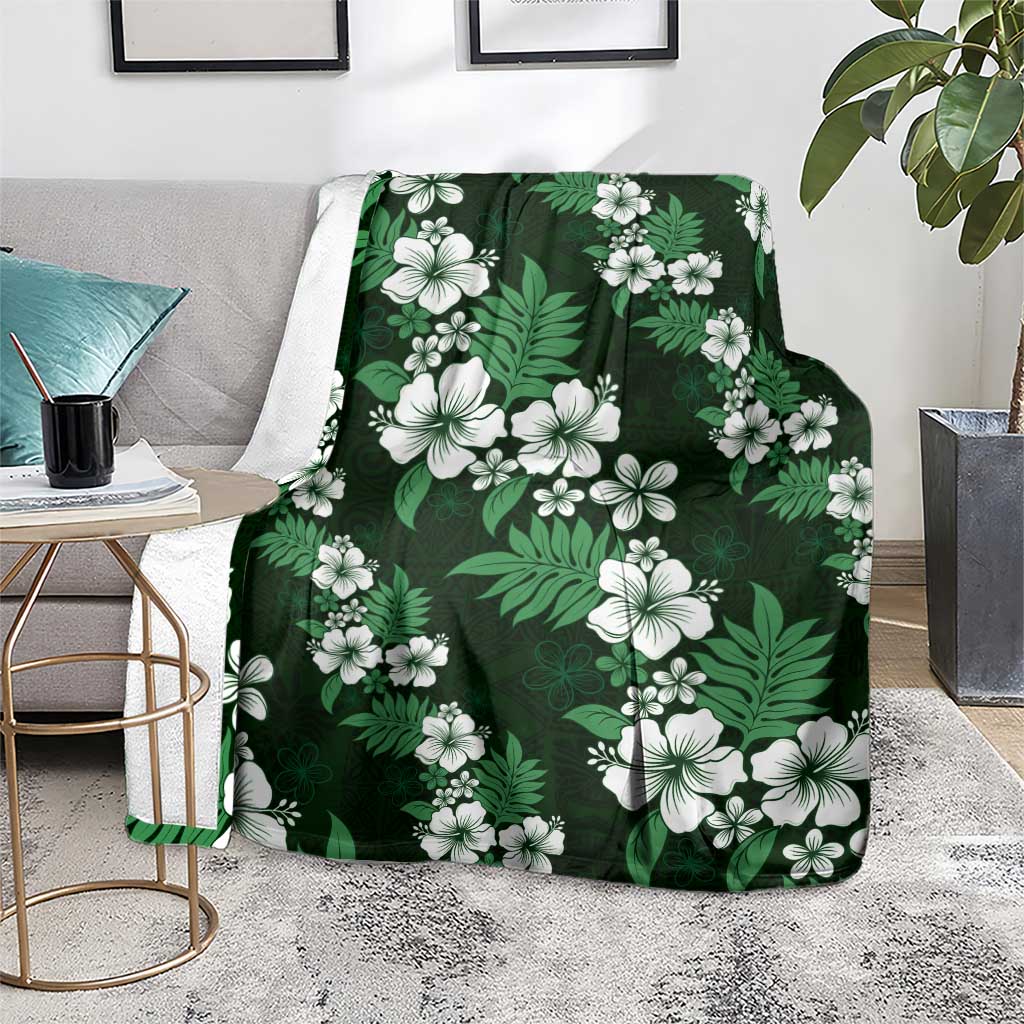 Hawaiian Hibiscus Tribal Floral Green Blanket Polynesian Tapa Pattern - Polynesian Pride