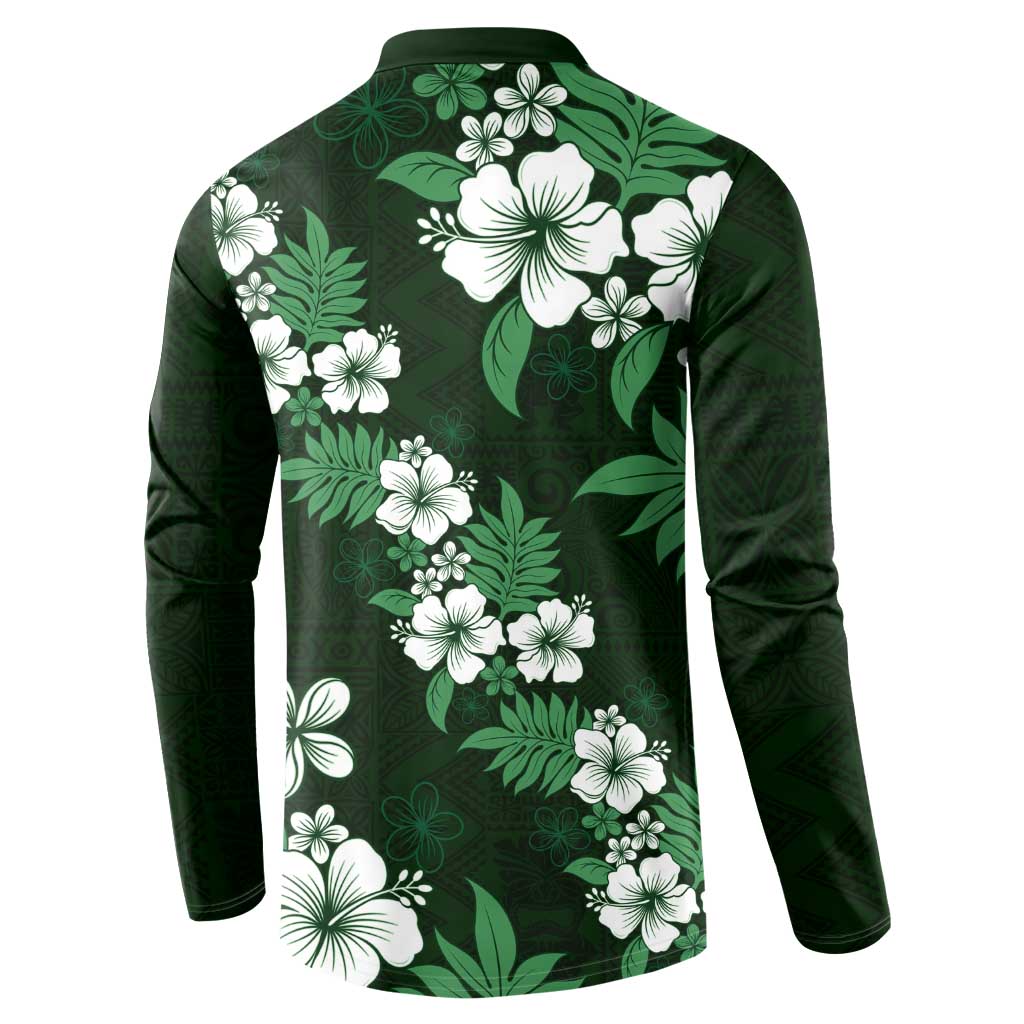 Hawaiian Hibiscus Tribal Floral Green Button Sweatshirt Polynesian Tapa Pattern - Polynesian Pride