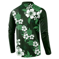 Hawaiian Hibiscus Tribal Floral Green Button Sweatshirt Polynesian Tapa Pattern - Polynesian Pride