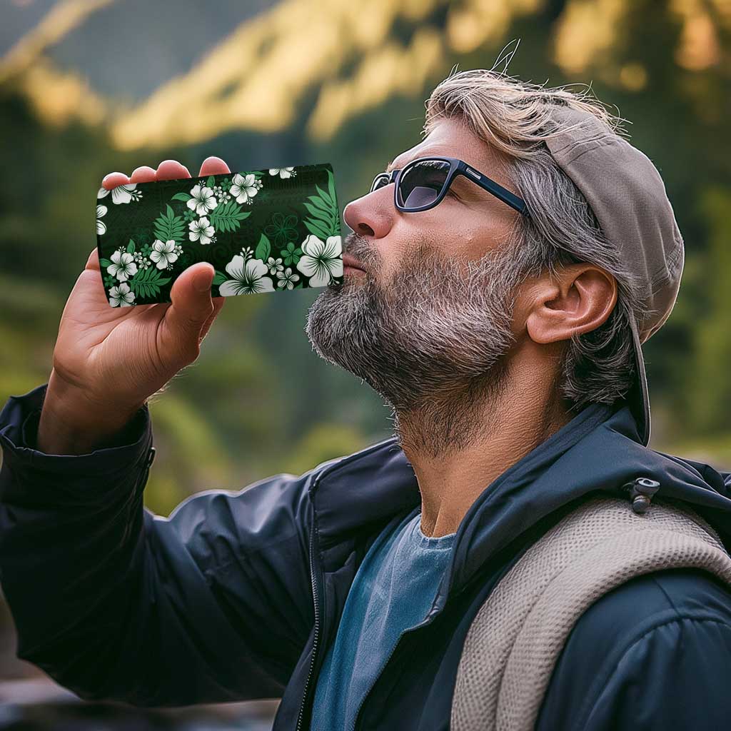 Hawaiian Hibiscus Tribal Floral Green 4 in 1 Can Cooler Tumbler Polynesian Tapa Pattern - Polynesian Pride