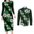 Hawaiian Hibiscus Tribal Floral Green Couples Matching Long Sleeve Bodycon Dress and Long Sleeve Button Shirt Polynesian Tapa Pattern - Polynesian Pride