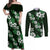 Hawaiian Hibiscus Tribal Floral Green Couples Matching Off Shoulder Maxi Dress and Long Sleeve Button Shirt Polynesian Tapa Pattern - Polynesian Pride