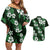 Hawaiian Hibiscus Tribal Floral Green Couples Matching Off Shoulder Short Dress and Hawaiian Shirt Polynesian Tapa Pattern - Polynesian Pride