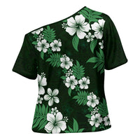 Hawaiian Hibiscus Tribal Floral Green Cross Shoulder Shirt Polynesian Tapa Pattern LT01 - Polynesian Pride