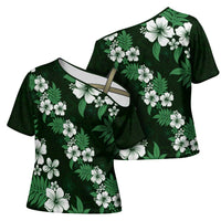 Hawaiian Hibiscus Tribal Floral Green Cross Shoulder Shirt Polynesian Tapa Pattern LT01 - Polynesian Pride