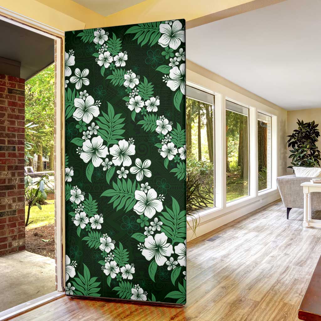 Hawaiian Hibiscus Tribal Floral Green Door Cover Polynesian Tapa Pattern - Polynesian Pride