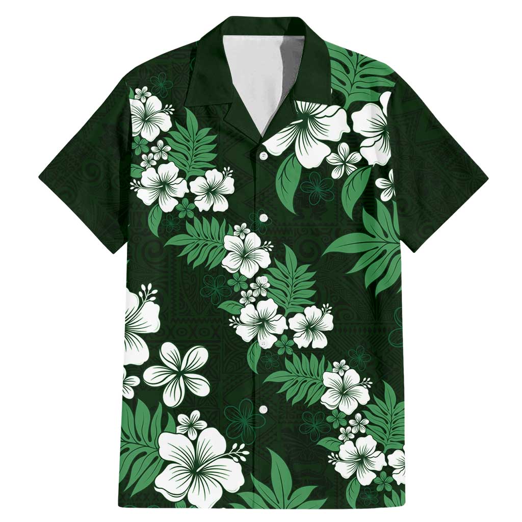Hawaiian Hibiscus Tribal Floral Green Family Matching Mermaid Dress and Hawaiian Shirt Polynesian Tapa Pattern - Polynesian Pride