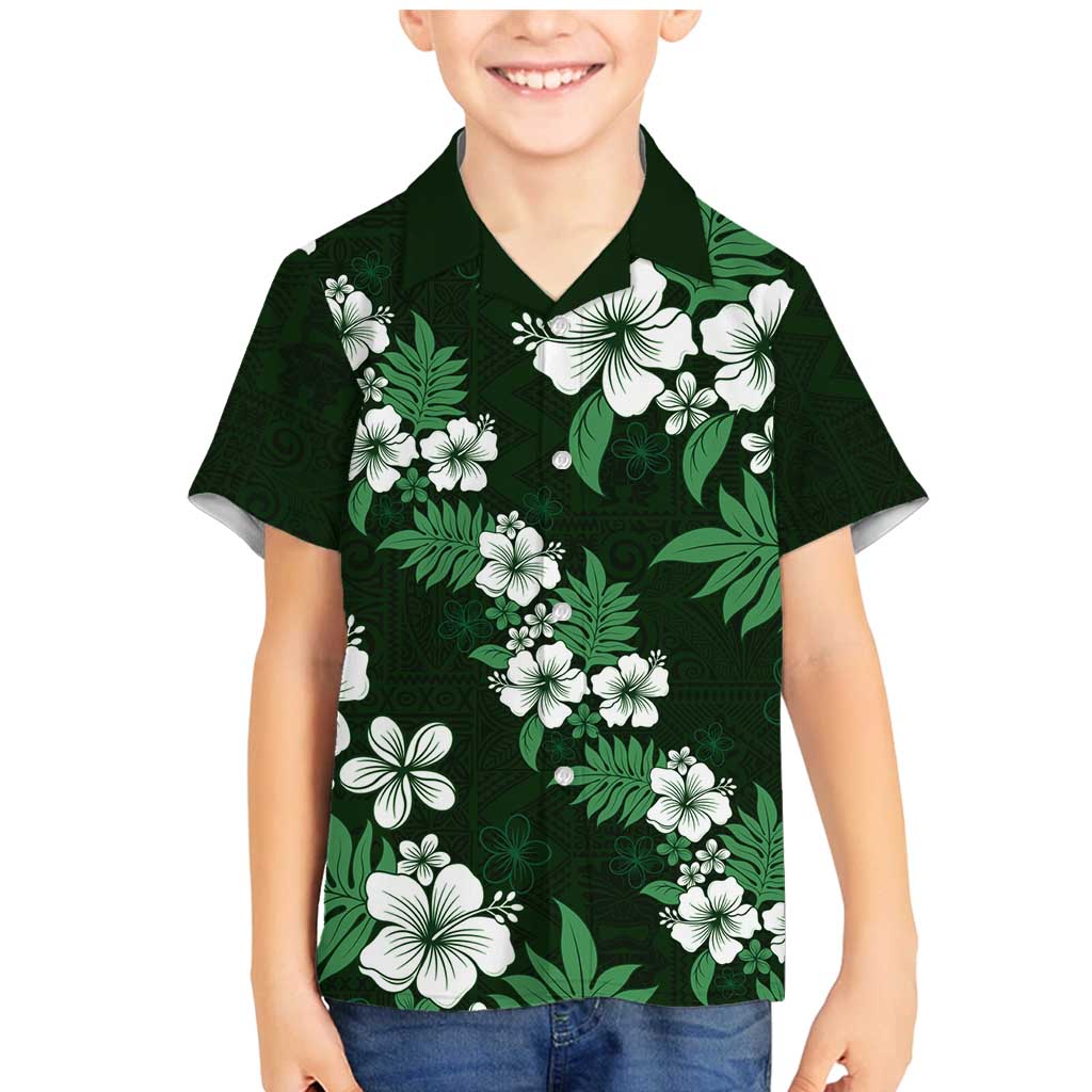 Hawaiian Hibiscus Tribal Floral Green Family Matching Mermaid Dress and Hawaiian Shirt Polynesian Tapa Pattern - Polynesian Pride