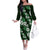 Hawaiian Hibiscus Tribal Floral Green Family Matching Off The Shoulder Long Sleeve Dress and Hawaiian Shirt Polynesian Tapa Pattern - Polynesian Pride