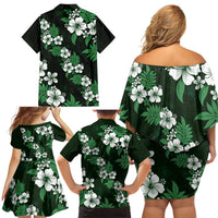 Hawaiian Hibiscus Tribal Floral Green Family Matching Off Shoulder Short Dress and Hawaiian Shirt Polynesian Tapa Pattern - Polynesian Pride