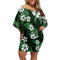 Hawaiian Hibiscus Tribal Floral Green Family Matching Off Shoulder Short Dress and Hawaiian Shirt Polynesian Tapa Pattern - Polynesian Pride