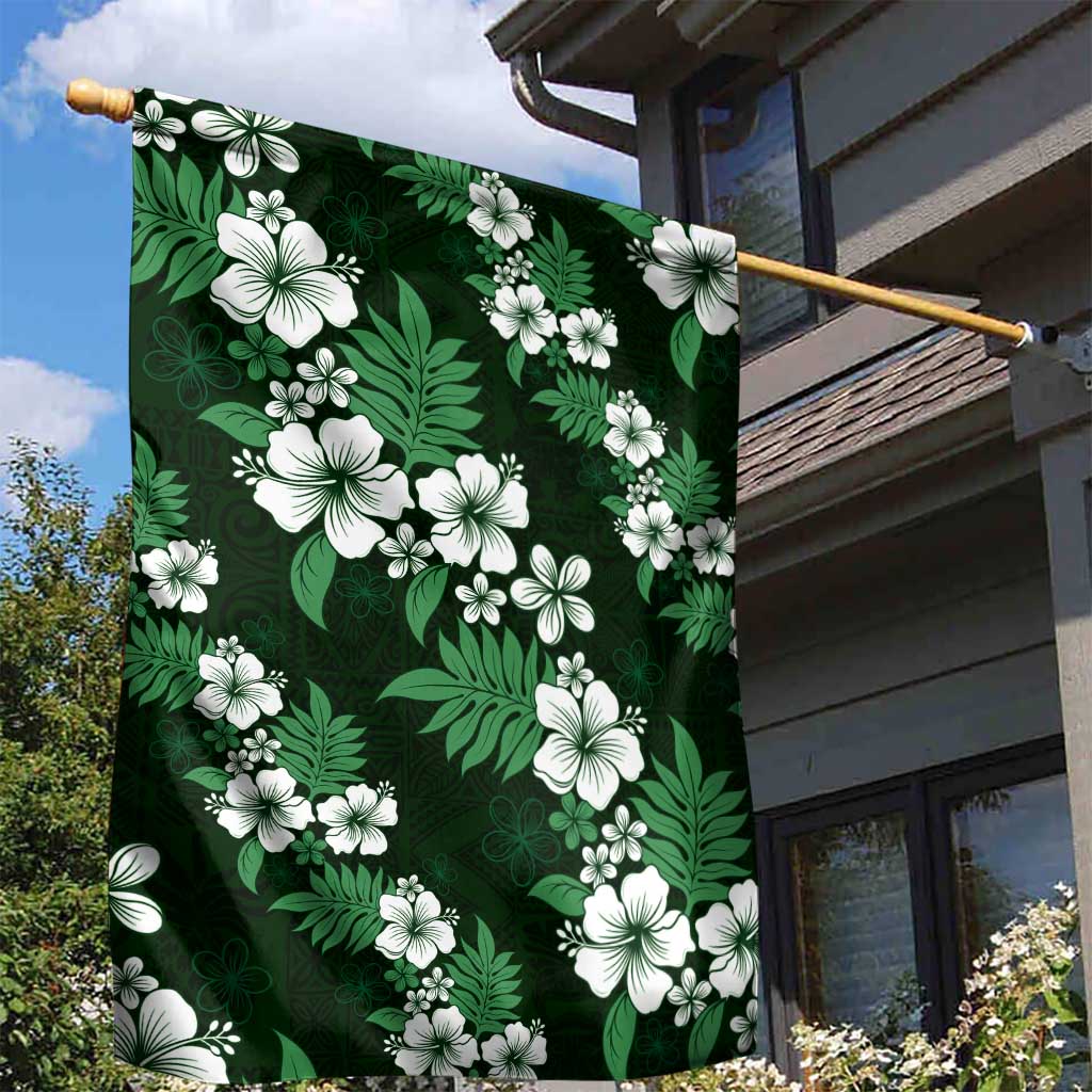 Hawaiian Hibiscus Tribal Floral Green Garden Flag Polynesian Tapa Pattern - Polynesian Pride