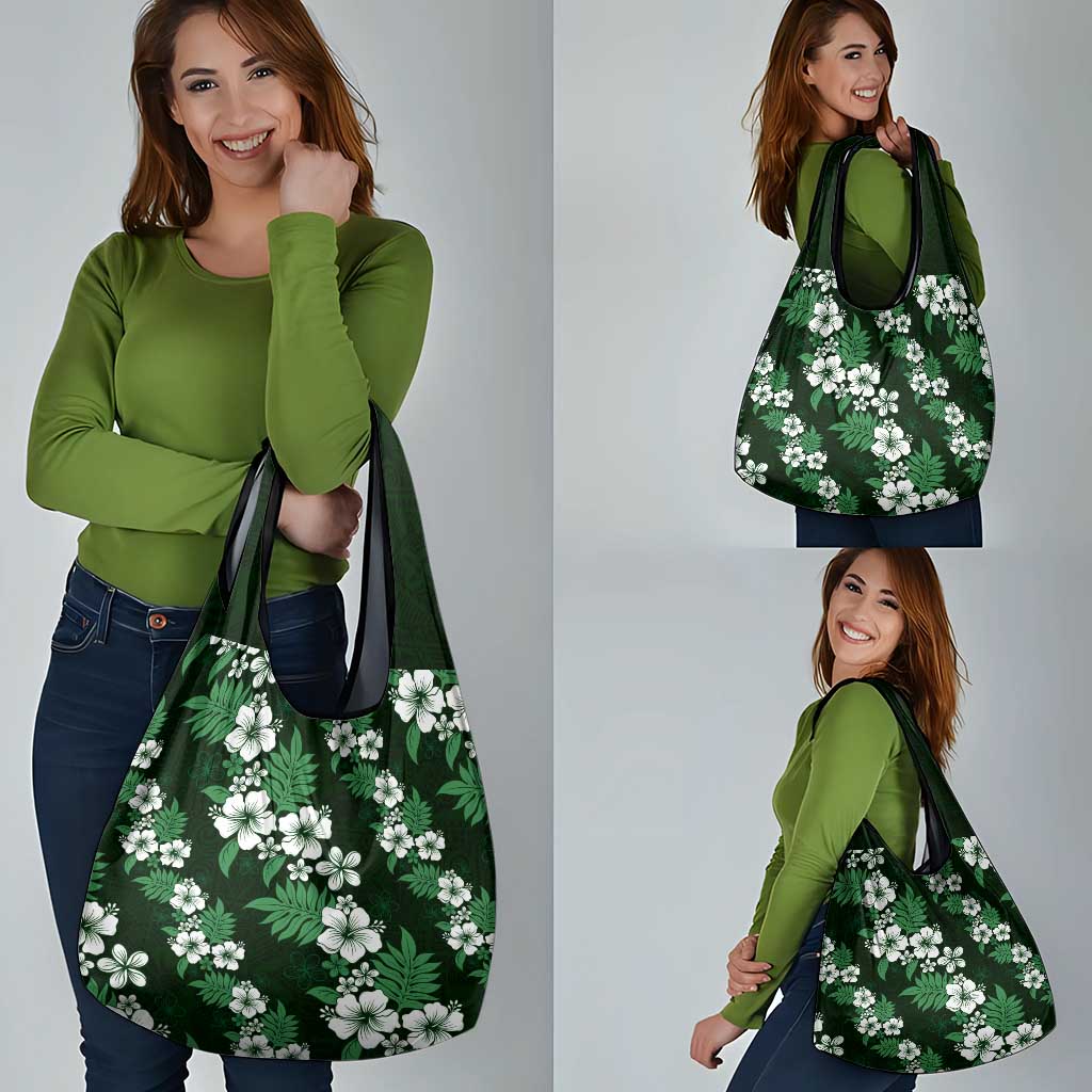 Hawaiian Hibiscus Tribal Floral Green Grocery Bag Polynesian Tapa Pattern - Polynesian Pride