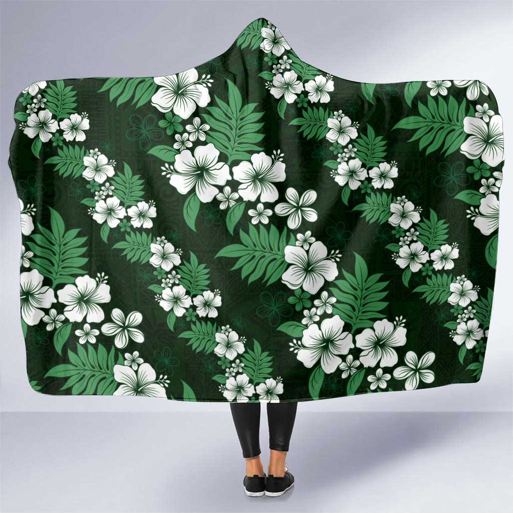 Hawaiian Hibiscus Tribal Floral Green Hooded Blanket Polynesian Tapa Pattern LT01 One Size Green - Polynesian Pride