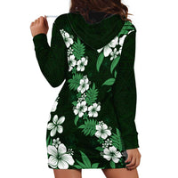 Hawaiian Hibiscus Tribal Floral Green Hoodie Dress Polynesian Tapa Pattern - Polynesian Pride