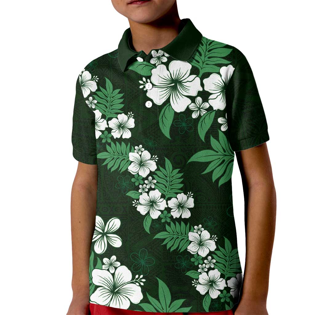 Hawaiian Hibiscus Tribal Floral Green Kid Polo Shirt Polynesian Tapa Pattern LT01 Kid Green - Polynesian Pride